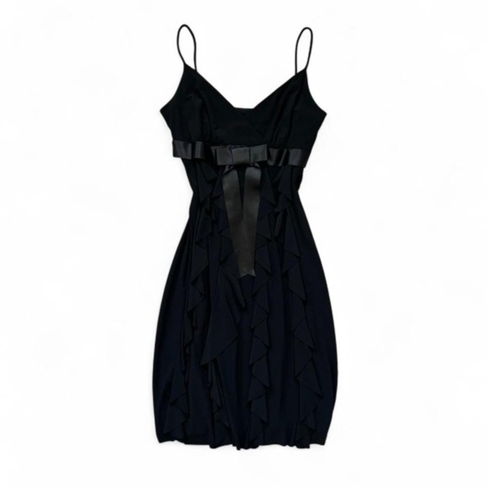 VTG y2k black bouncy ruffle ribbon bow tie mini dress‎ 6